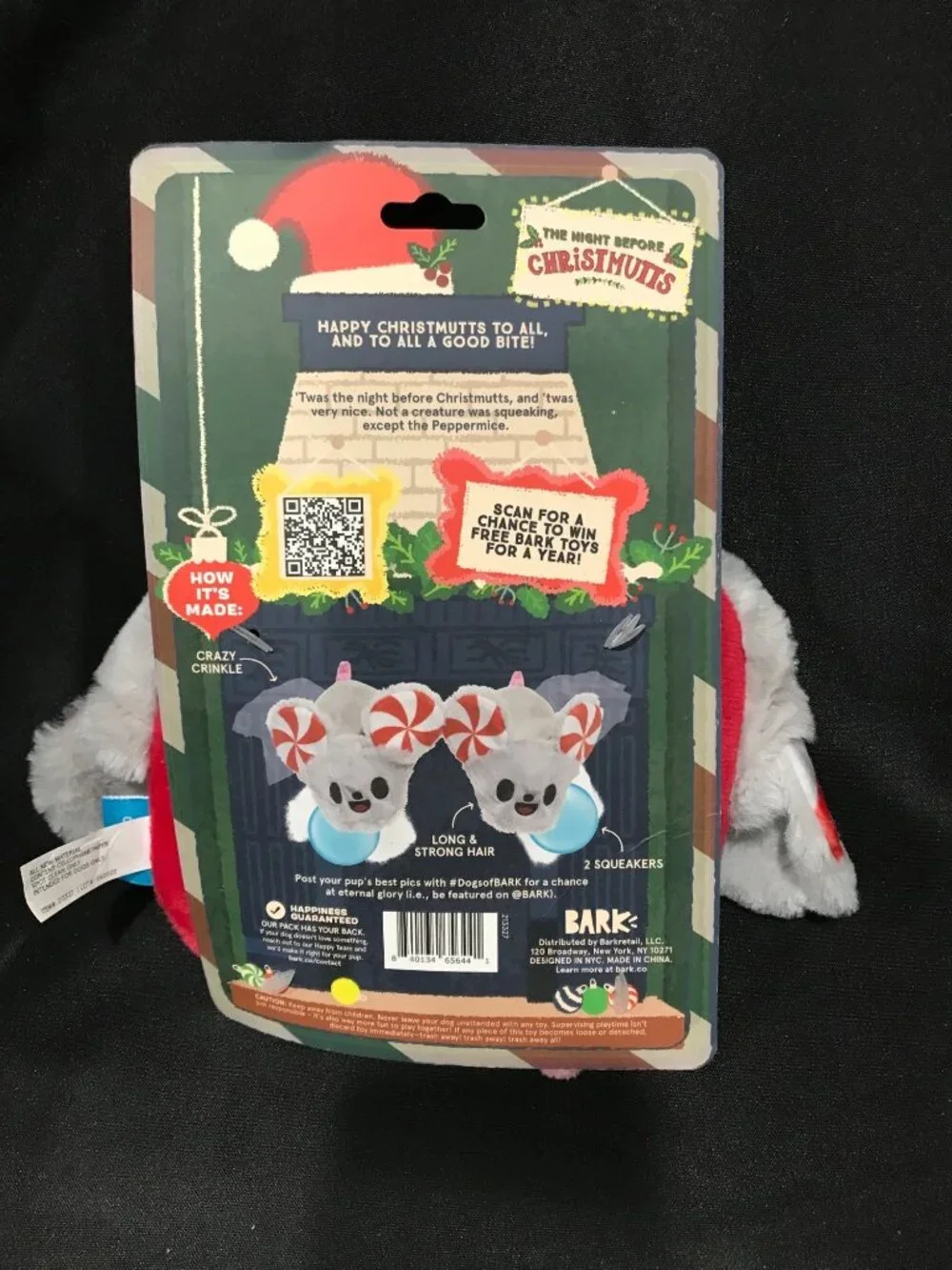 Bark The Night Before Christmutts Peppermice Slippies Dog Toy XS-S